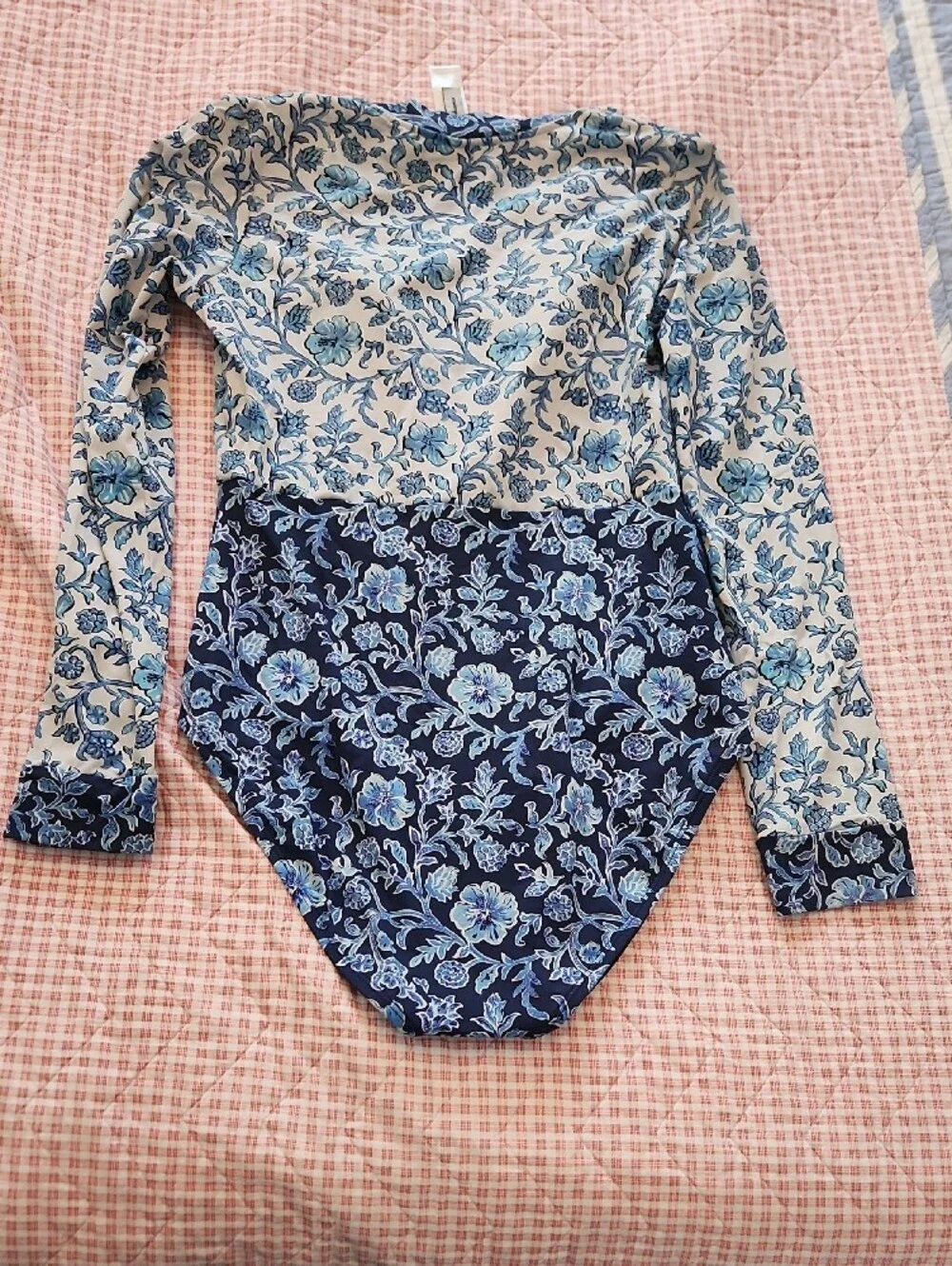 Tommy Bahama Navy Blue Light Blue White Floral Long-Sleeve One-Piece Swimsuit